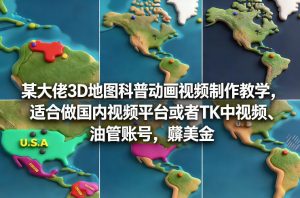 某大佬3D地图科普动画视频制作教学，适合做国内视频平台或者TK中视频、油管账号，賺美金-天韵资源网