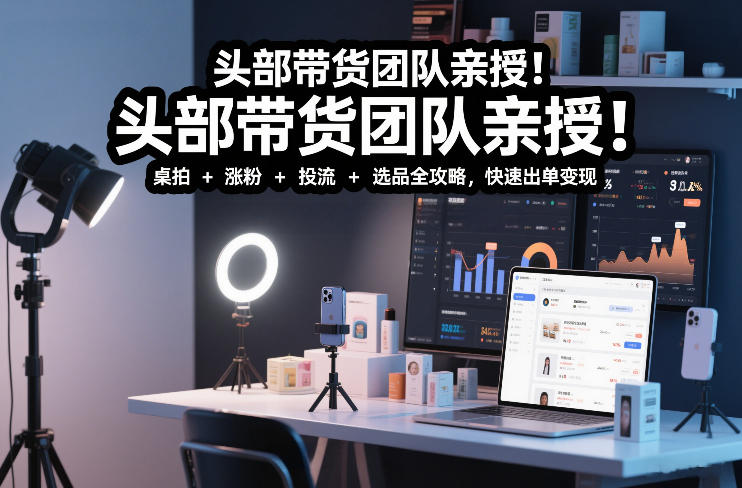 头部带货团队亲授！专业短视频实拍带货课：桌拍+涨粉+投流+选品全攻略，快速出单变现，月入2w+-天韵资源网
