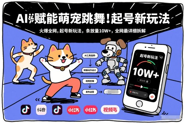 AI赋能萌宠跳舞，火爆全网，起号新玩法，条条播放量10W+，全网最详细拆解-天韵资源网