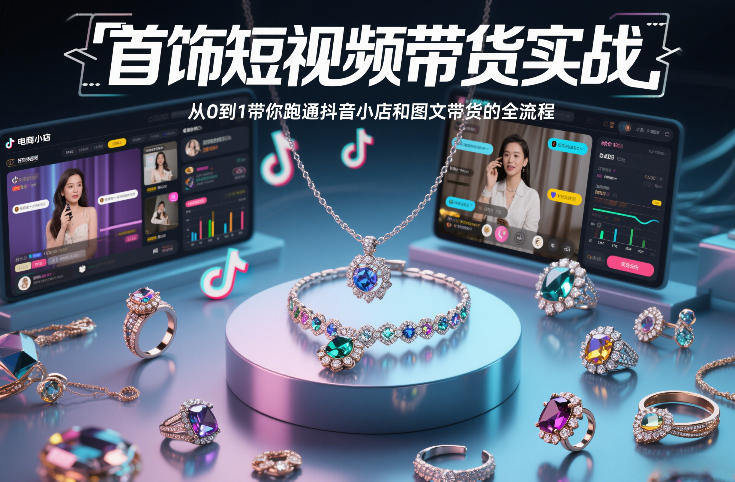 首饰短视频带货实战，从0到1带你跑通抖音小店和图文带货的全流程-天韵资源网