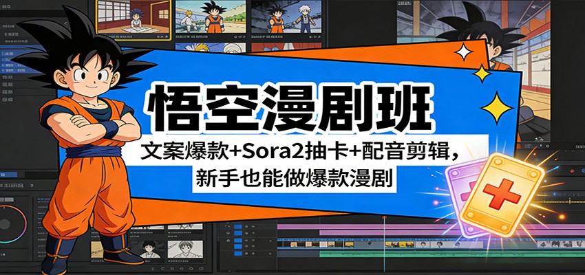 悟空漫剧班：文案爆款+Sora2抽卡+配音剪辑，新手也能做爆款漫剧-天韵资源网