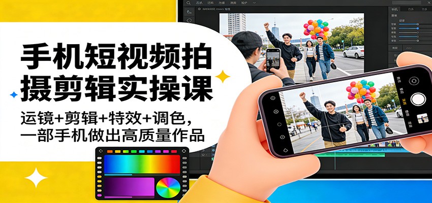 图片[1]-手机短视频拍摄剪辑实操课：运镜+剪辑+特效+调色，一部手机做出高质量作品-天韵资源网