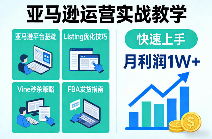 亚马逊运营实战教学，亚马逊平台+Listing优化+Vine秒杀+FBA发货等，快速上手，实现店铺月利润1W-天韵资源网