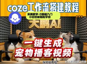 Coze工作流AI一键生成宠物播客视频，全程保姆级教程，零基础小白保姆级教学-天韵资源网