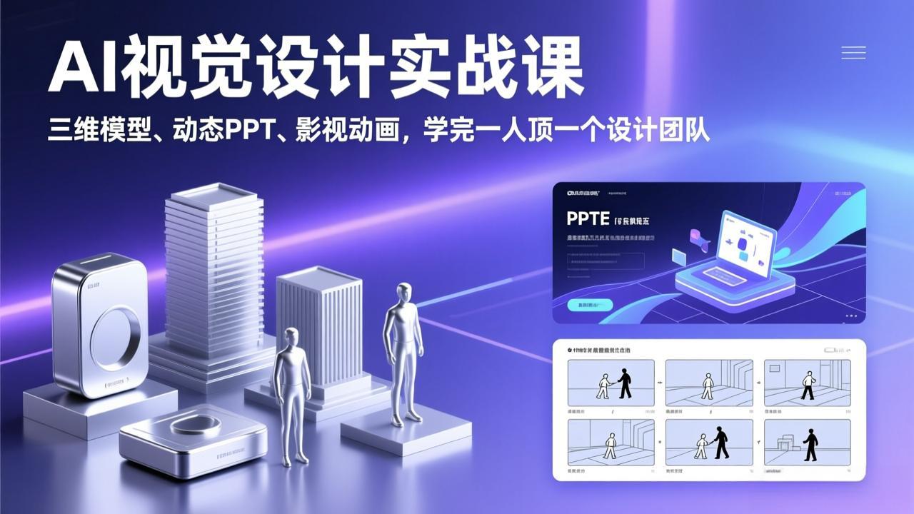 AI视觉设计实战课,三维模型、动态PPT、影视动画,学完一人顶一个设计团队-天韵资源网