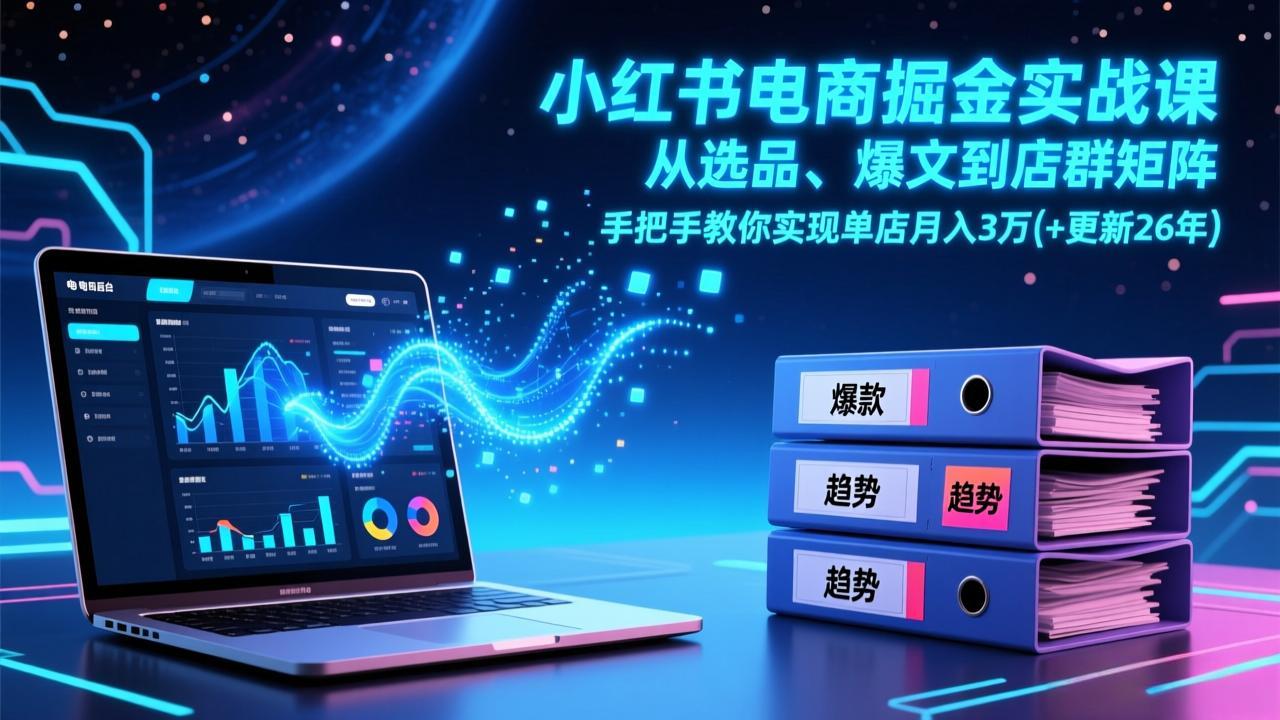 小红书电商掘金实战课，从选品、爆文到店群矩阵，手把手教你实现单店月入3万+(更新26年-天韵资源网