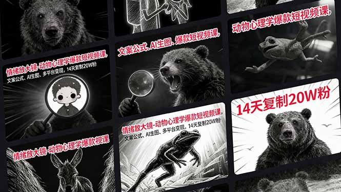情绪放大镜-动物心理学爆款短视频课，文案公式、AI生图、多平台变现，14天复制20W粉-天韵资源网