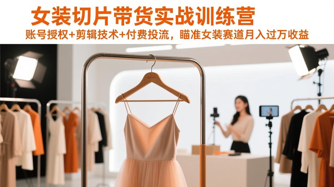 女装切片带货实战训练营，账号授权+剪辑技术+付费投流，瞄准女装赛道月入过万收益-天韵资源网