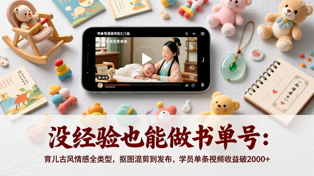 没经验也能做书单号：育儿古风情感全类型，抠图混剪到发布，学员单条视频收益破2000+-天韵资源网