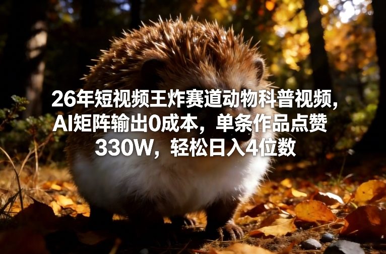 26年短视频王炸赛道动物科普视频，AI矩阵输出0成本，单条作品点赞330W，轻松日入4位数-天韵资源网