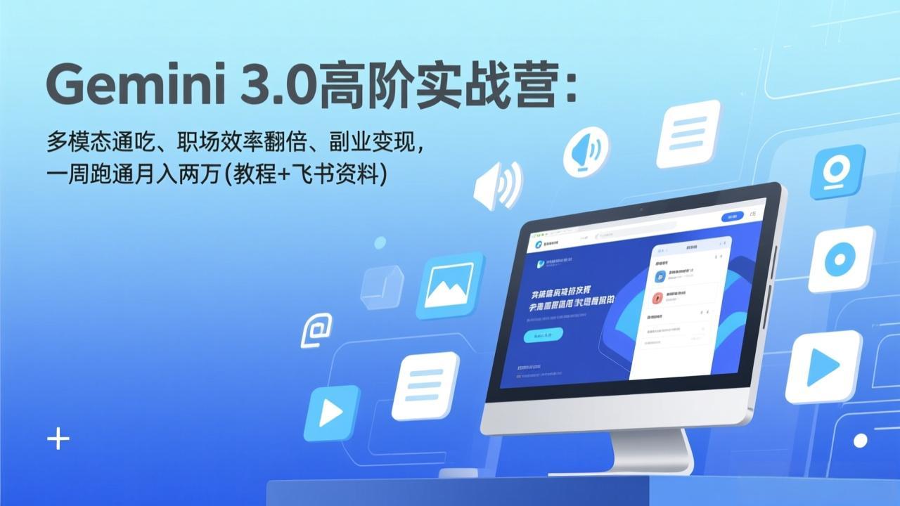 Gemini 3.0高阶实战营：多模态通吃、职场效率翻倍、副业变现，一周跑通月入两万(教程+飞书资料-天韵资源网