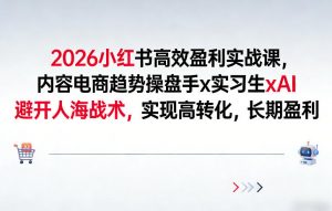 2026小红书高效盈利实战课,内容电商趋势操盘手x实习生xAI,避开人海战术,实现高转化,长期盈利-天韵资源网