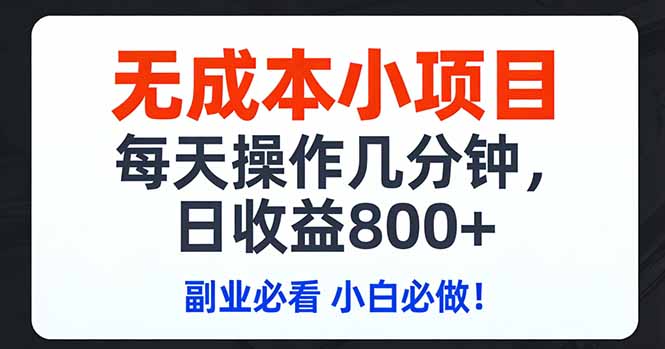 无成本小项目,每天操作几分钟,日收益800+ 副业必看 小白必做！-天韵资源网