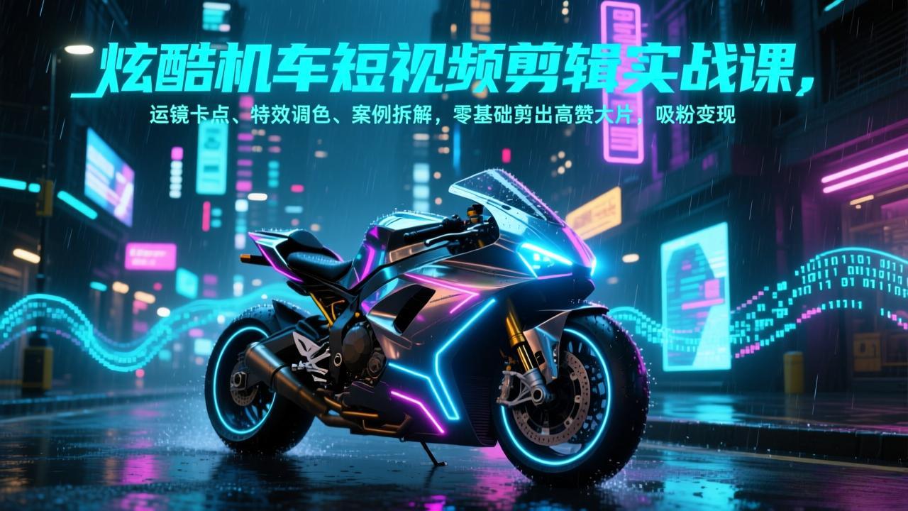 炫酷机车短视频剪辑实战课，运镜卡点、特效调色、案例拆解，零基础剪出高赞大片，吸粉变现-天韵资源网