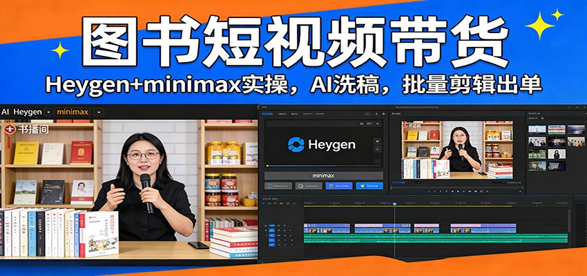 图片[1]-图书短视频带货：Heygen+minimax实操，AI洗稿 ，批量剪辑出单-天韵资源网