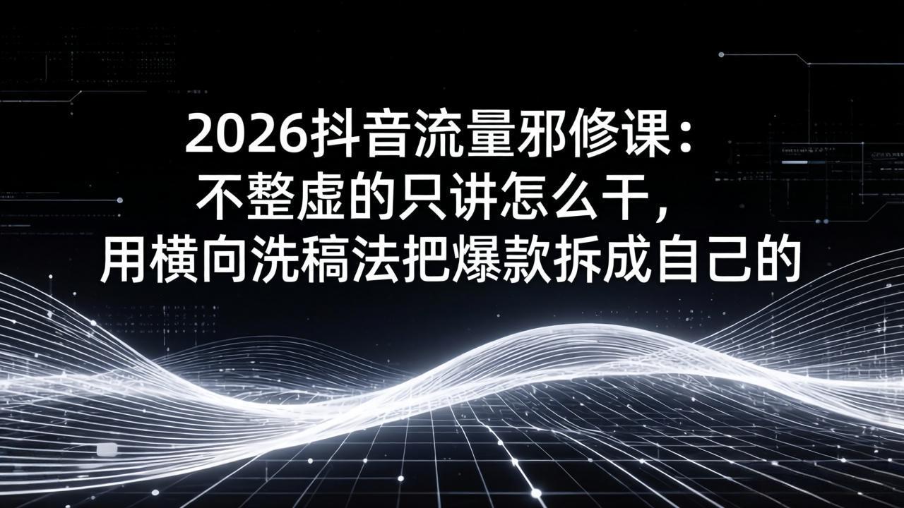 2026抖音流量邪修课:不整虚的只讲怎么干,用横向洗稿法把爆款拆成自己的-天韵资源网