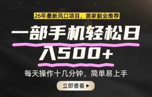 26年居家副业首选，一部手机轻松日入500+，长期稳定可做-天韵资源网