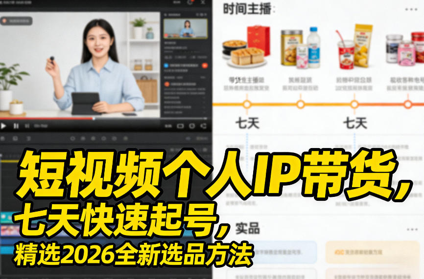 短视频个人IP带货，七天快速起号，精选2026全新选品方法-天韵资源网