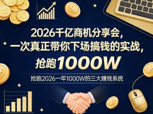2026千亿商机分享会,一次真正带你下场搞钱的实战,抢跑2026一年1000W的三大賺钱系统-天韵资源网