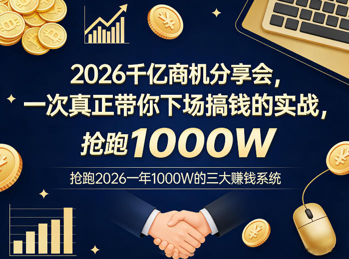 2026千亿商机分享会，一次真正带你下场搞钱的实战，抢跑2026一年1000W的三大賺钱系统-天韵资源网