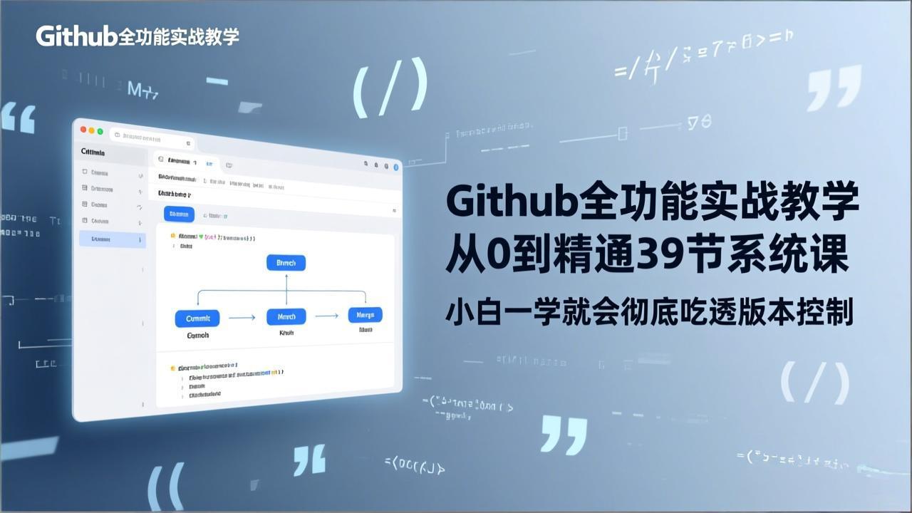 GitHub-全功能实战教学，从0到精通39节系统课，小白一学就会彻底吃透版本控制-天韵资源网