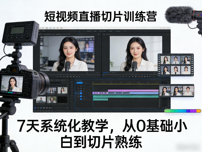 短视频直播切片训练营，7天系统化教学，从0基础小白到切片熟练-天韵资源网