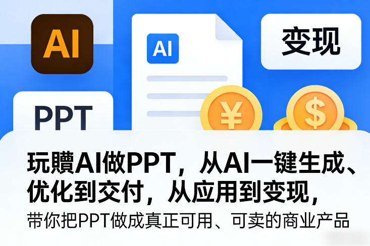 玩賺AI做PPT，从AI一键生成、优化到交付，从应用到变现，带你把PPT做成真正可用、可卖的商业产品-天韵资源网
