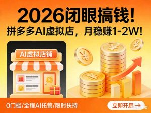 2026 闭眼搞钱！拼多多 AI 虚拟店，月稳赚 1-2W！-天韵资源网