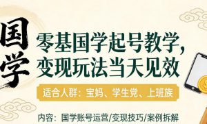 国学小白零基起号，实操当天见效，单账号日收益1k+，适合人群:宝妈、学生党、上班族【揭秘】-天韵资源网