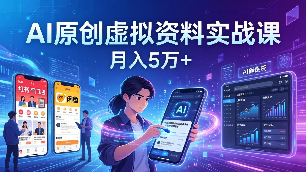 AI原创虚拟资料实战课：2026新机会，小红书闲鱼开店，普通人用AI轻松变现，月入5万+-天韵资源网