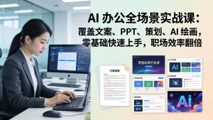 AI 办公全场景实战课：覆盖文案、PPT、策划、AI 绘画，零基础快速上手，职场效率翻倍-天韵资源网