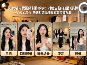 AI女装带货视频制作教学，对镜自拍、口播、跳舞、变装全流程，快速打造高质量女装带货视频-天韵资源网