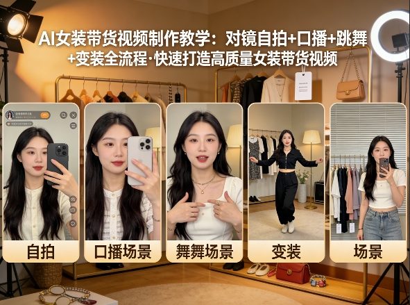 AI女装带货视频制作教学，对镜自拍、口播、跳舞、变装全流程，快速打造高质量女装带货视频-天韵资源网