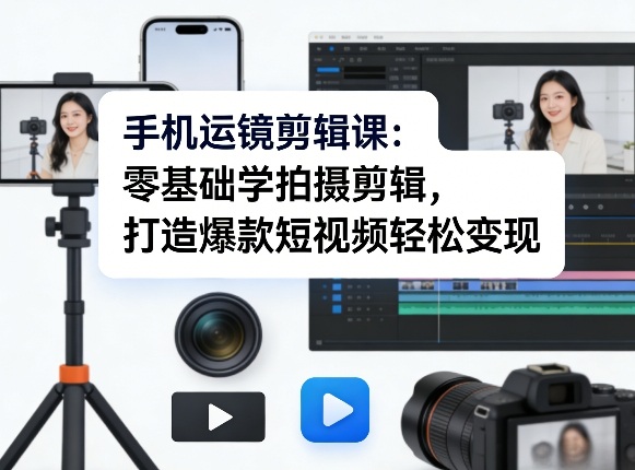 手机运镜剪辑课：零基础学拍摄剪辑，打造爆款短视频轻松变现-天韵资源网