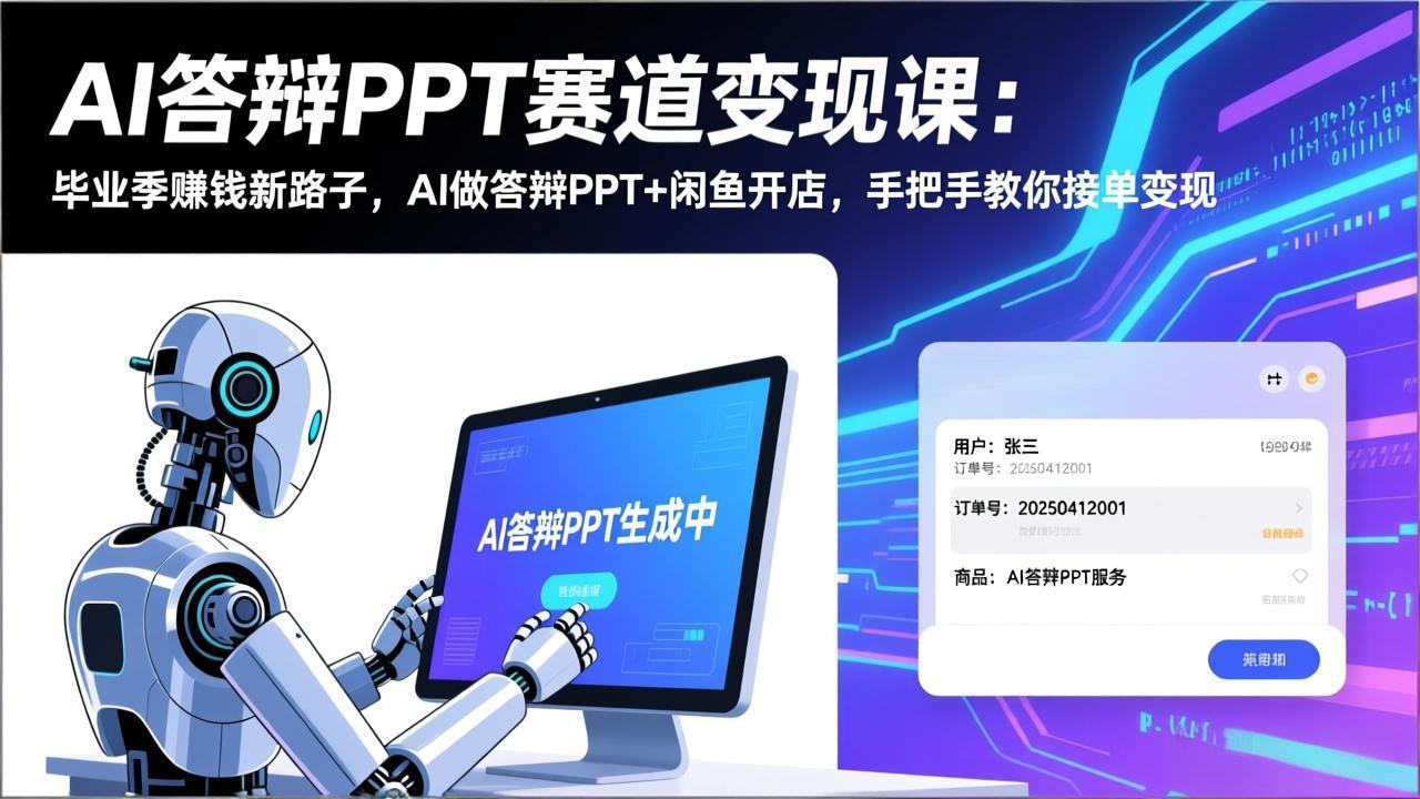 AI答辩PPT赛道变现课：毕业季赚钱新路子，AI做答辩PPT+闲鱼开店，手把手教你接单变现-天韵资源网