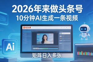 2026年来做头条号，10分钟AI生成一条视频，矩阵日入多张-天韵资源网