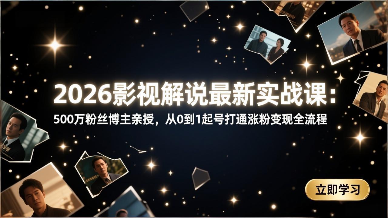 2026影视解说最新实战课：500万粉丝博主亲授，从0到1起号打通涨粉变现全流程-天韵资源网