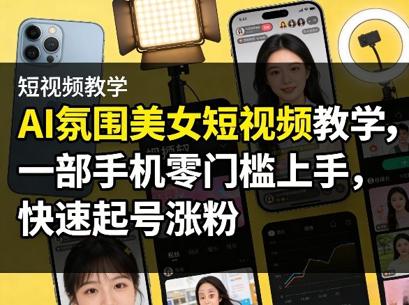 AI氛围美女短视频教学，一部手机零门槛上手，快速起号涨粉-天韵资源网