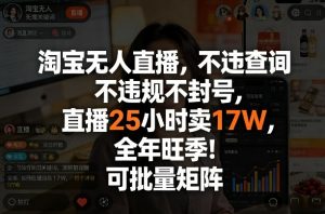 淘宝无人直播，不违规不封号，直播25小时卖17W，全年旺季！可批量矩阵【揭秘】-天韵资源网