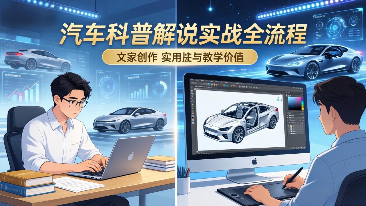 抖音汽车科普解说实战:文案+动画+画面处理+去水印全流程,打造专业汽车科普视频-天韵资源网