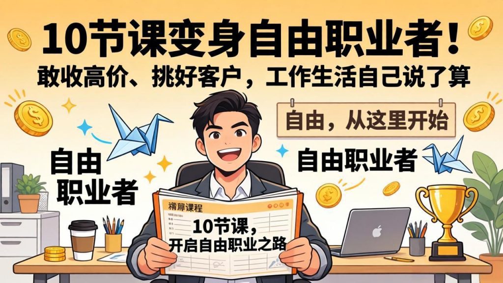 10 节课变身自由职业者!敢收高价、挑好客户,工作生活自己说了算-天韵资源网