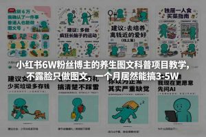 小红书6W粉丝博主的养生图文科普项目教学，不露脸只做图文，一个月居然能搞3-5W-天韵资源网