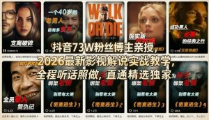 抖音73W粉丝博主亲授，2026最新影视解说实战教学，全程听话照做，直通精选独家-天韵资源网