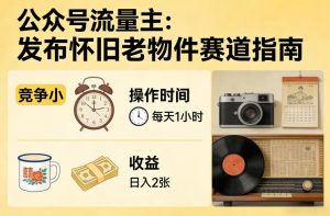 公众号流量主之发布怀旧老物件赛道,竞争小,每天操作1小时,日入2张-天韵资源网