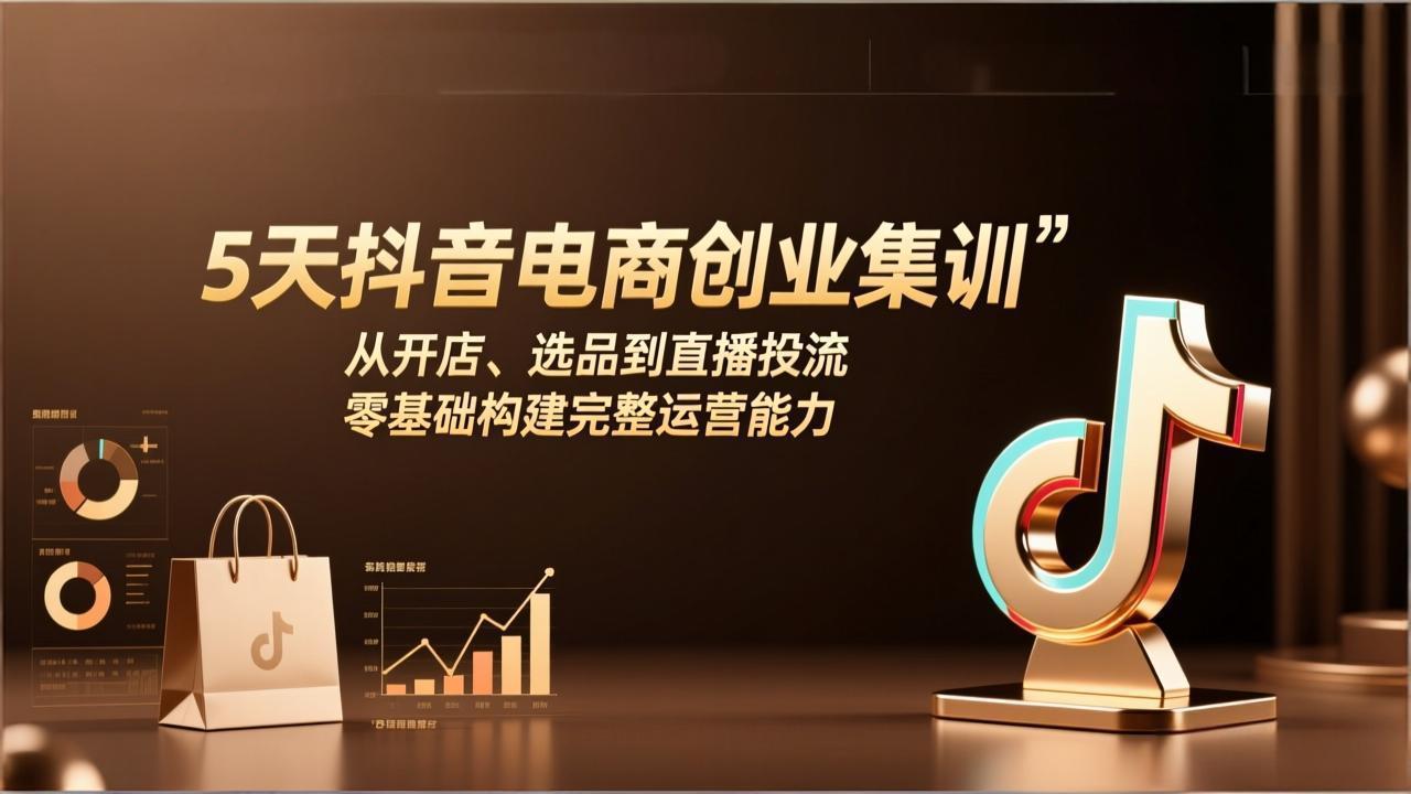 5天抖音电商创业集训：从开店、选品到直播投流，零基础构建完整运营能力-天韵资源网