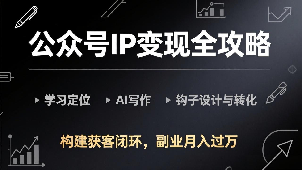 公众号IP变现全攻略-更新，学习定位、AI写作、钩子设计与转化，构建获客闭环，副业月入过万-天韵资源网