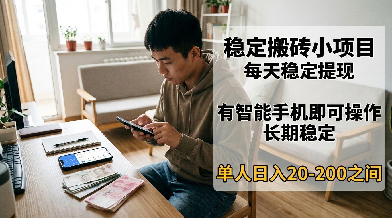 稳定搬砖小项目，每天稳定提现，有智能手机即可操作-天韵资源网