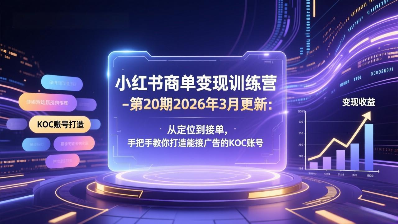 小红书商单变现训练营-第20期26年3月更新：从定位到接单，手把手教你打造能接广告的KOC账号-天韵资源网