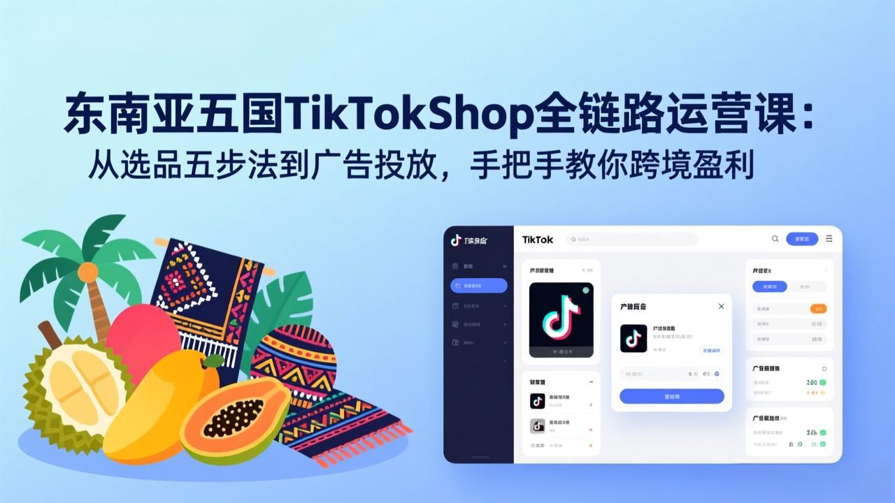 东南亚五国TikTok Shop全链路运营课：从选品五步法到广告投放，手把手教你跨境盈利-天韵资源网