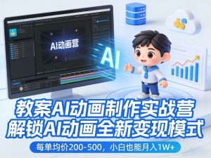 教案AI动画制作实战营,解锁AI动画全新变现模式,每单均价200-500,小白也能月入1W+-天韵资源网
